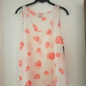 Pinkish Spiked Skull Tank Top